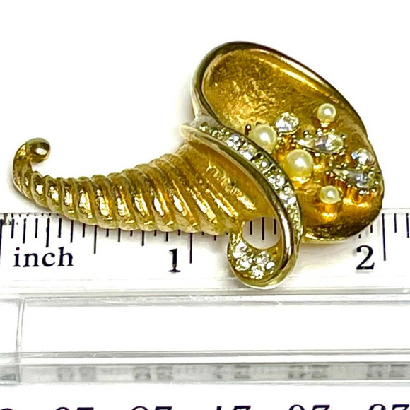 VINTAGE Brooch Unique Cornucopia Rhinestone Vtg Costume Jewelry Pin JU09 - Picture 5 of 5